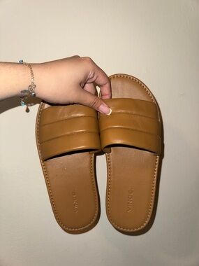 Vince Tan Leather Olina Slide Sandals